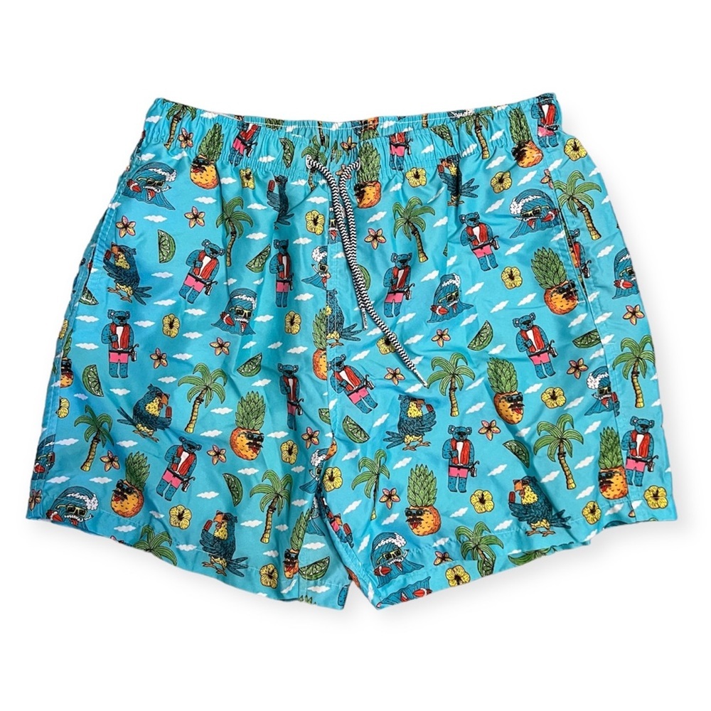Boardies Men's Blue Tropical Luau Panda Bear Swim Shorts Trunks‎